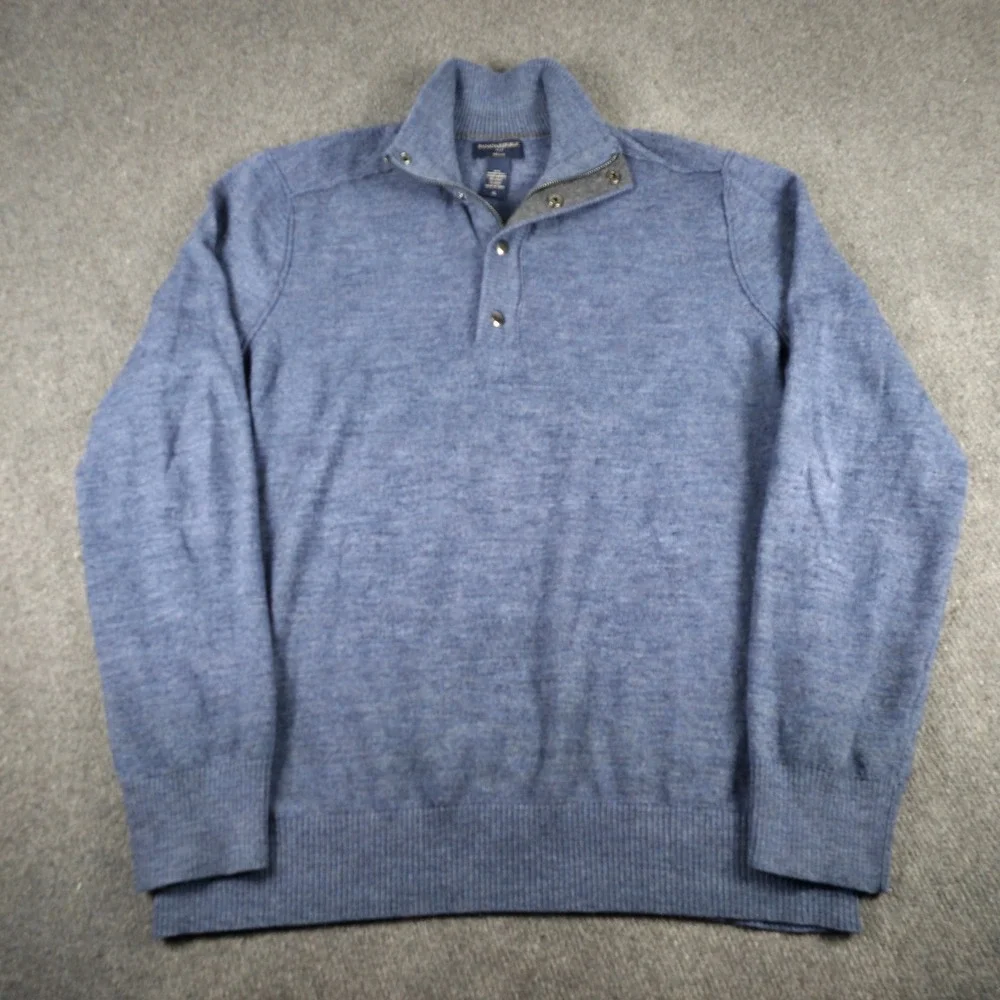 Banana Republic Sweater Mens XL Blue Merino Wool Quarter Zip Snap Mock Neck Knit